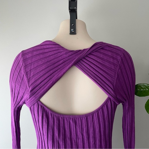 H&M Ribbed Knit Bodycon Long Sleeve Twist Back Long Midi Dress Purple Size Small - Picture 3 of 6